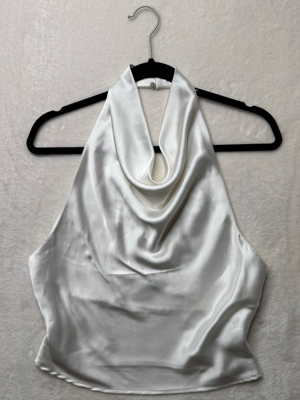 Zara White Satin Halter Cowl Neck Top